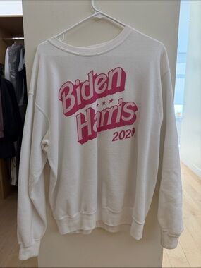 White Crewneck Sweatshirt with Pink Graphic